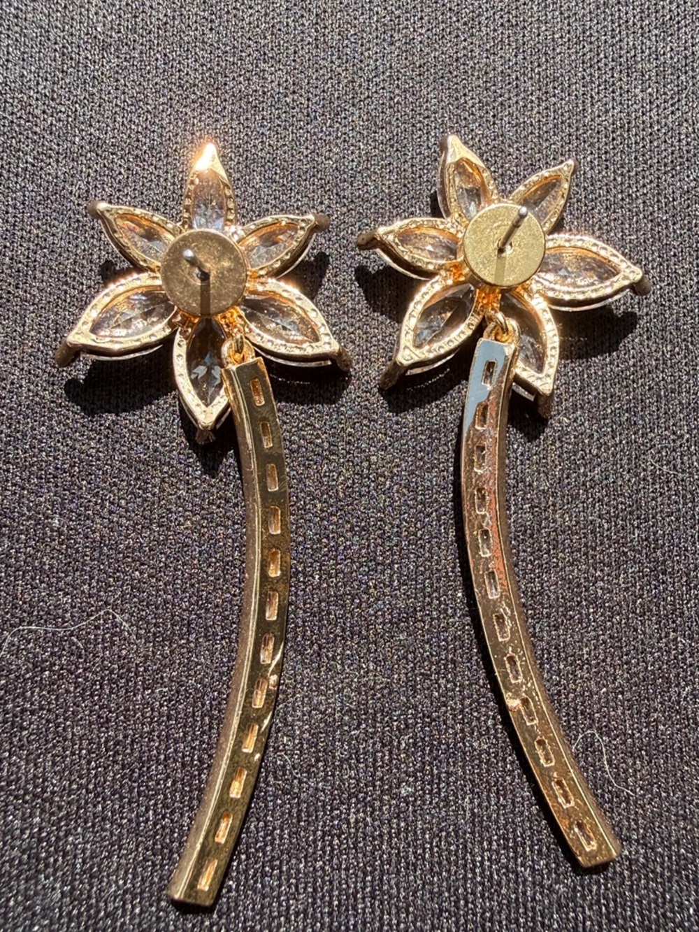 Gold Floral Crystal Drop Earrings - Women Jewelry - Picture 2 of 2